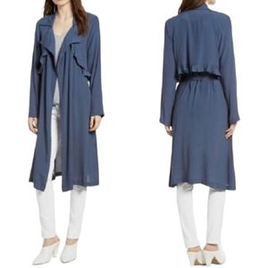 TROUVE Navy Indigo Blue Long Sleeve Open Shawl Duster Cardigan Small NWT